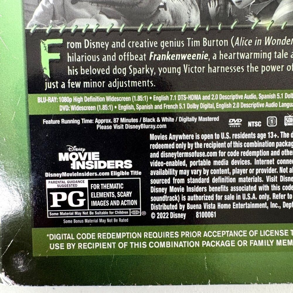 Frankenweenie Blu-ray DVD‎ Disney Movie Club Kids Family NEW Sealed - Picture 4 of 8